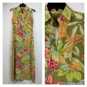 Prusser’s silk tropical sleeveless tie back midi / maxi length resort dress EUC